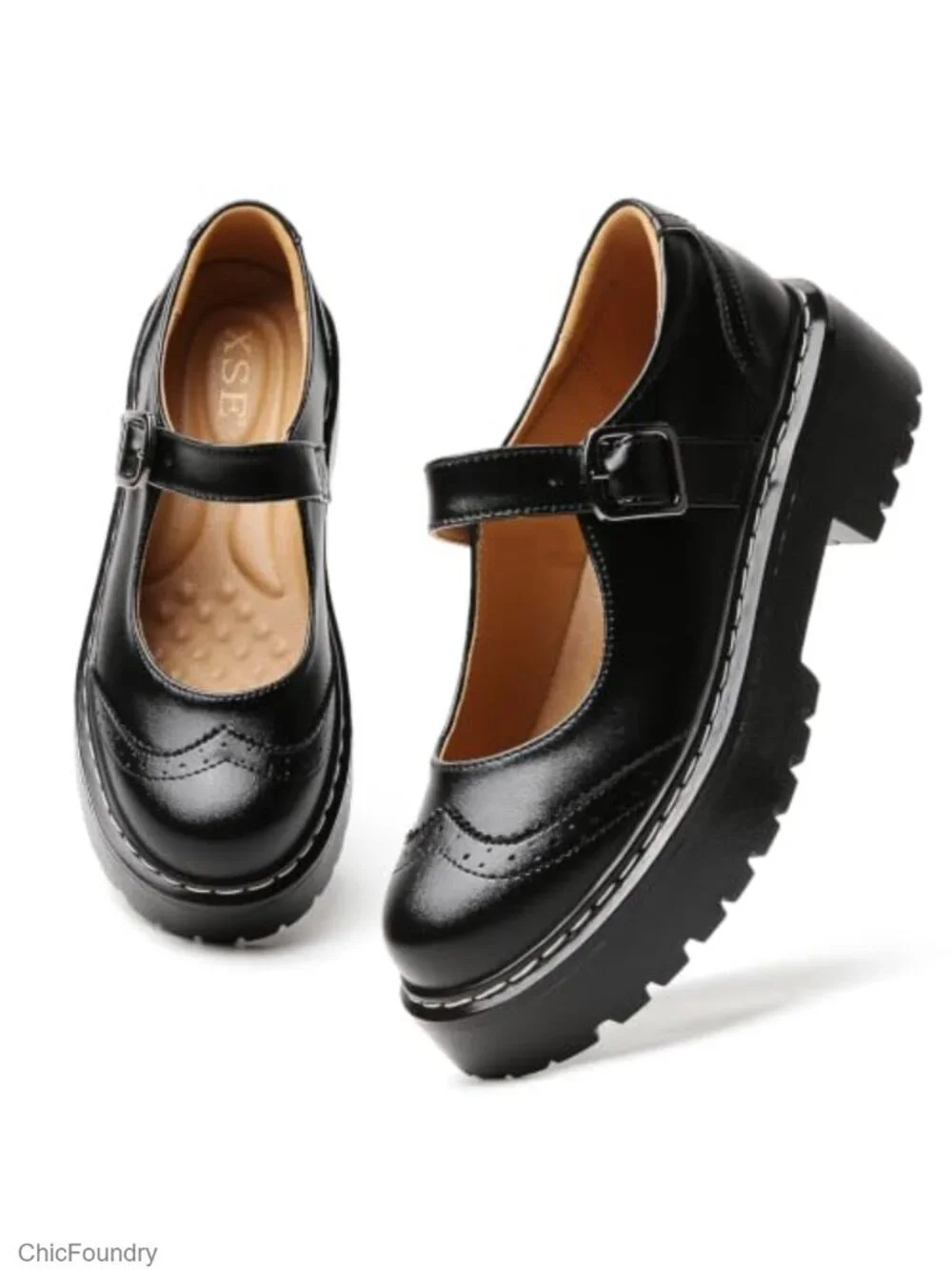 Non Slip Mary Jane Flats Women Chunky Heel Memory Foam Oxford Shoes
